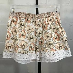 Language Los Angeles Floral Shorts Eyelet Trim